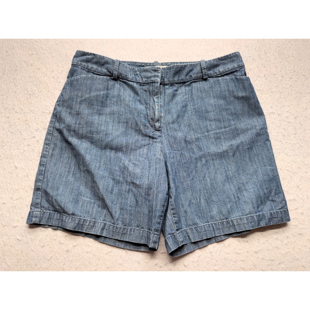Talbots Womens Blue Cotton Chambray Herringbone Shorts Size 8
